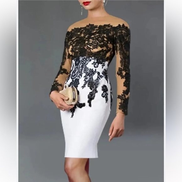 Robe Dentelle Noire Et Grise SLNY - Taille 10P (Petites), Neuve Avec étiquettes